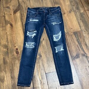 American Eagle Outfitters Women's Ripped Dark Blue Skinny Jeans